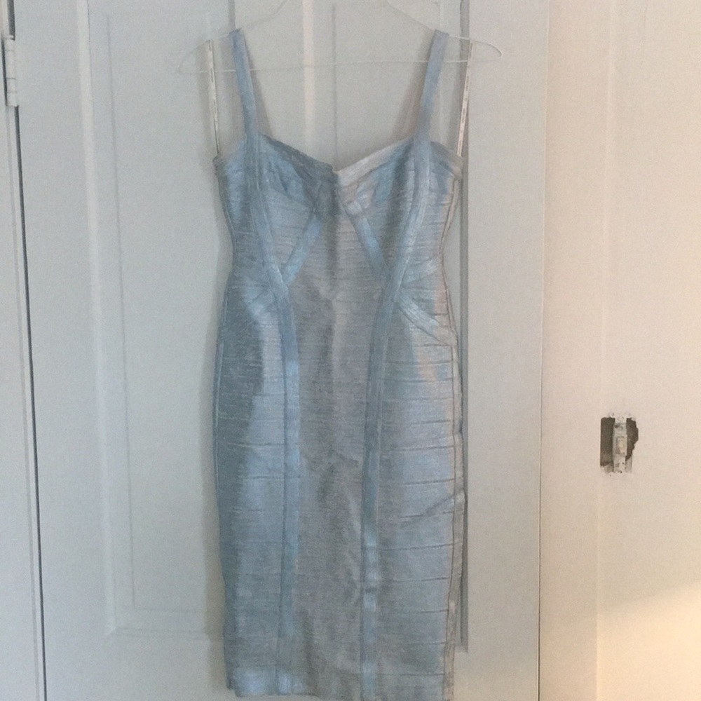 Sophisticated sexy icy blue Herve Leger mini dress